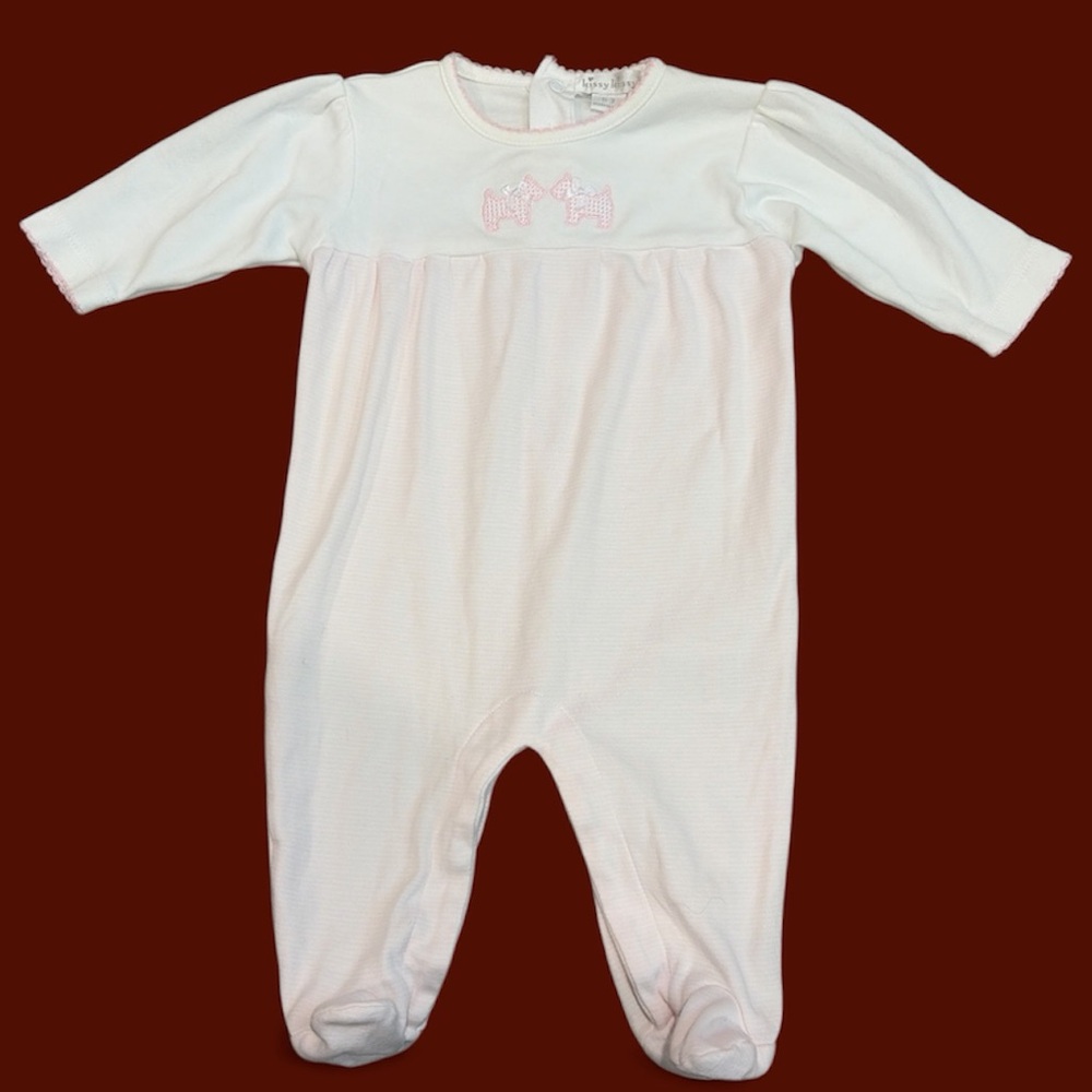 NWOT Kissy Kissy 0-3 Mo. White/Pink Hand Embroidered Footie
